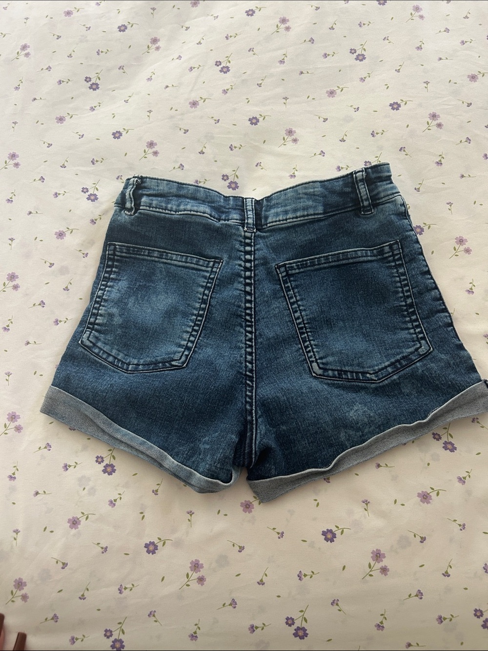 H&M Dark Blue Rolled Hem High-Rise Denim Shorts - Picture 3 of 5